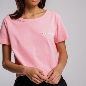 Pink Champion Cropped Logo Tee